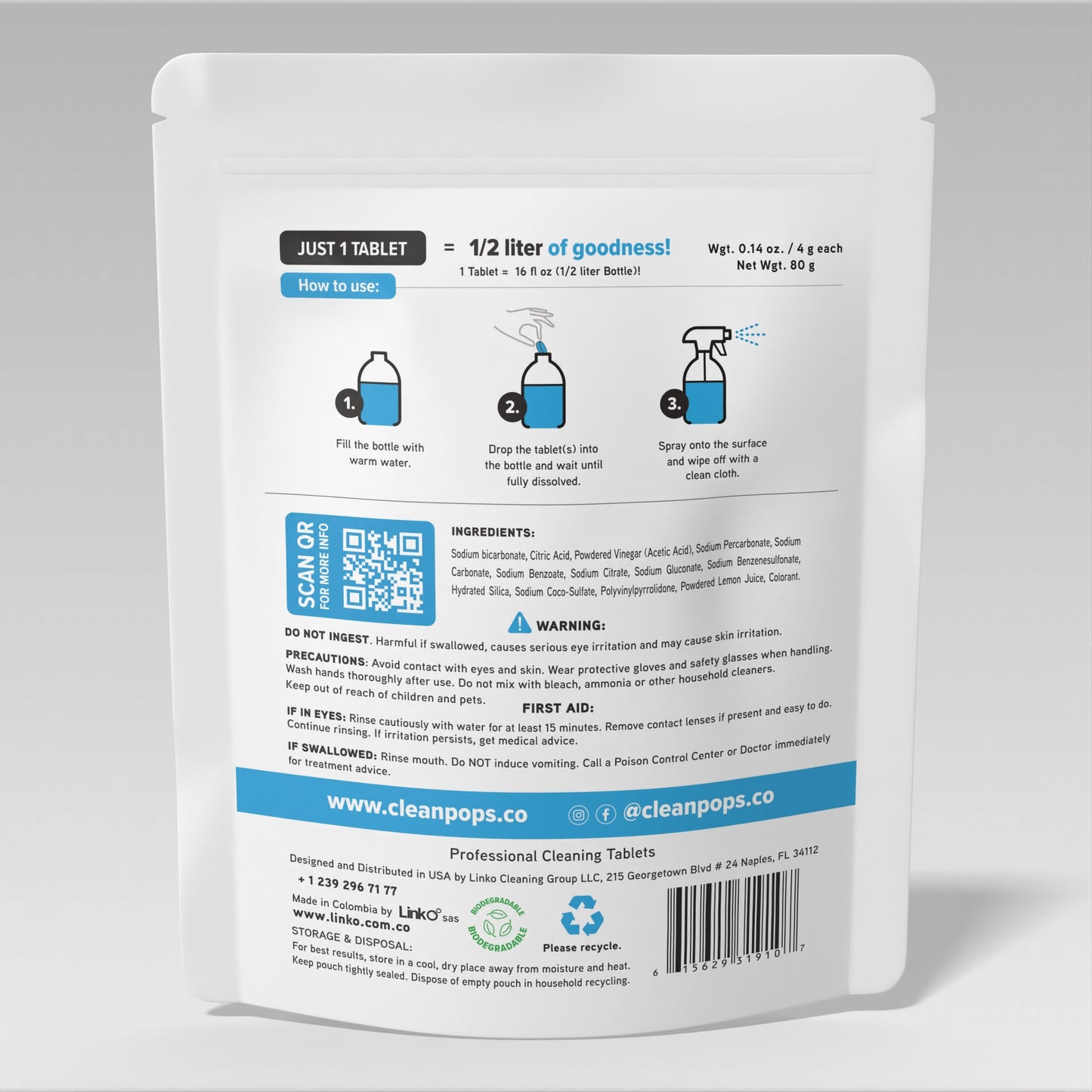 Glass Cleaner Master bag x 20 Professional Cleaning Tablets